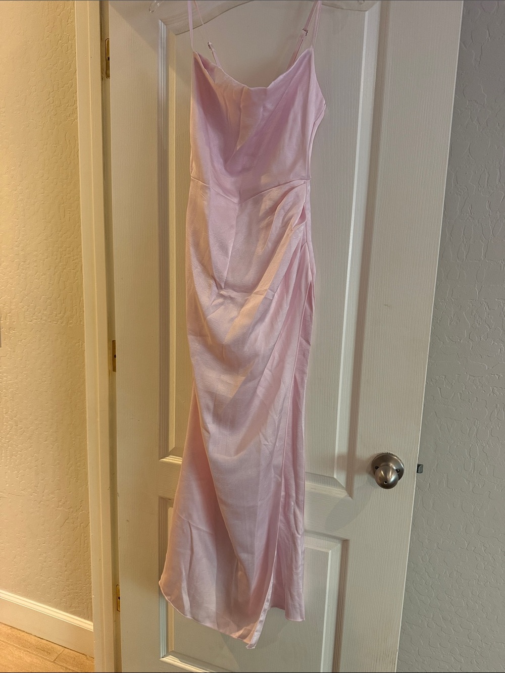 Blush Satin Slip Gown with Spaghetti Straps